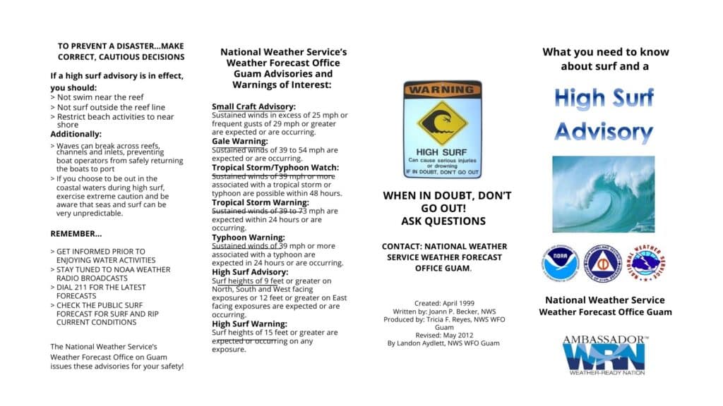 An image of the high surf advisory brochure from the National Weather Service